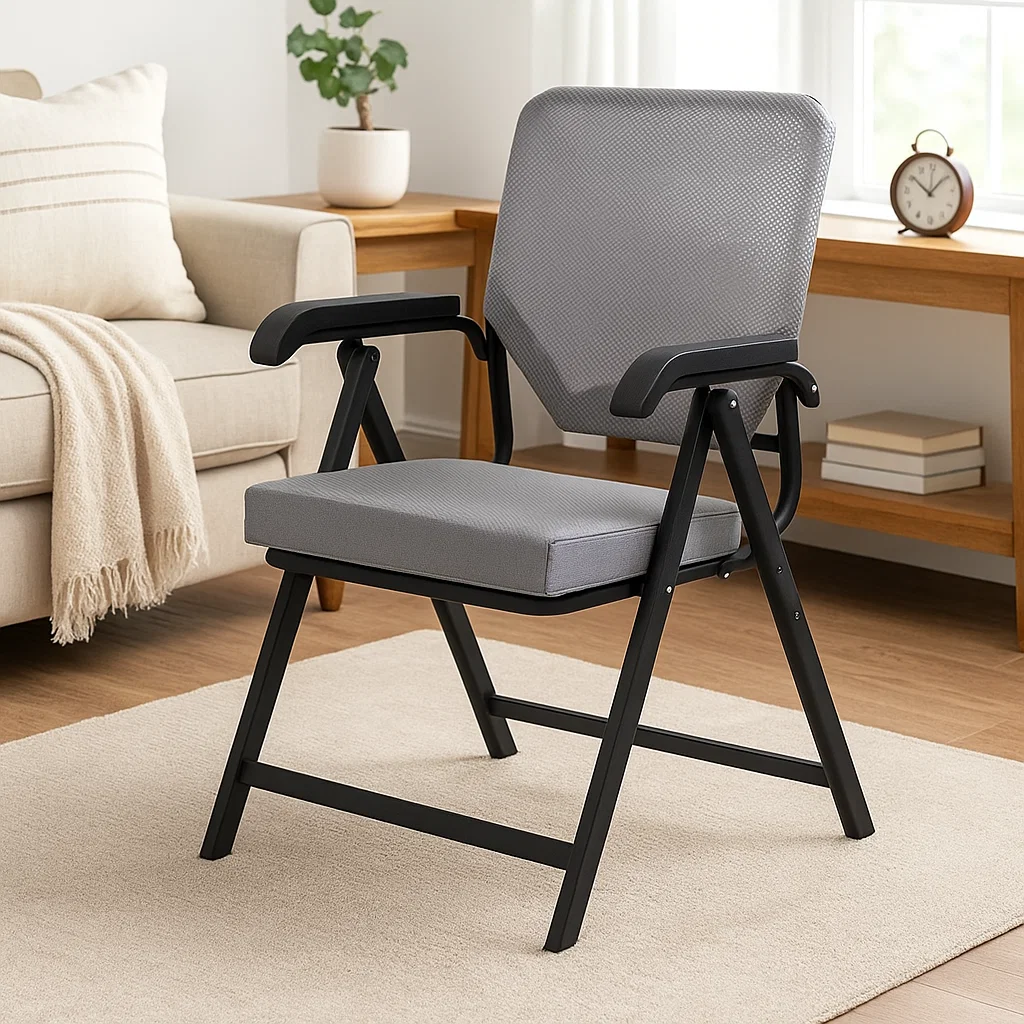 Chaise pliante ergonomique avec accoudoirs et coussin en mousse à mémoire de forme