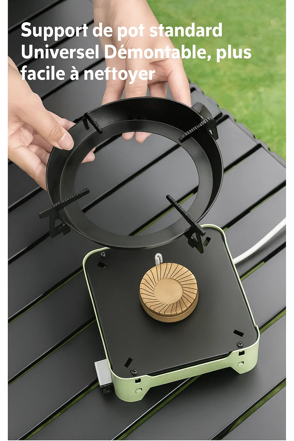 Réchaud de camping portable à gaz – brûleur en cuivre pur avec pare-vent intégré