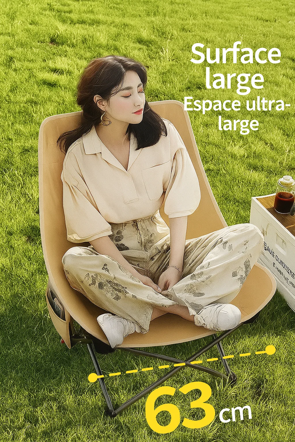 Chaise pliante de camping ergonomique avec dossier haut et poche latérale – Confort portable pour l’extérieur