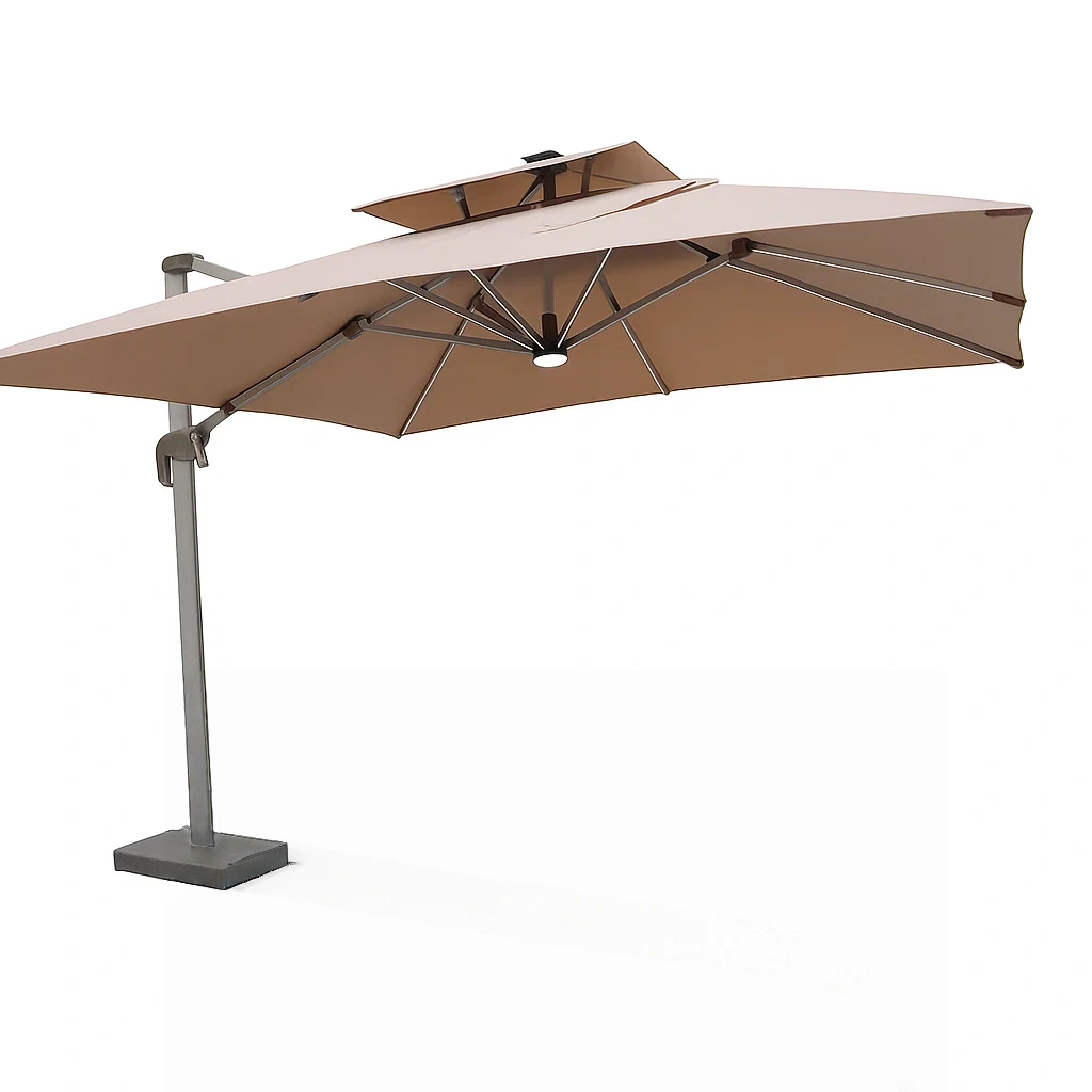Parasol déporté LED rotatif – structure en aluminium robuste avec éclairage intégré