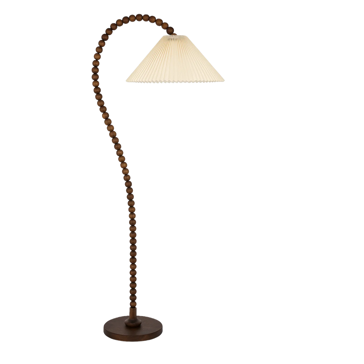 Lampadaire design en bois sculpté avec abat-jour plissé