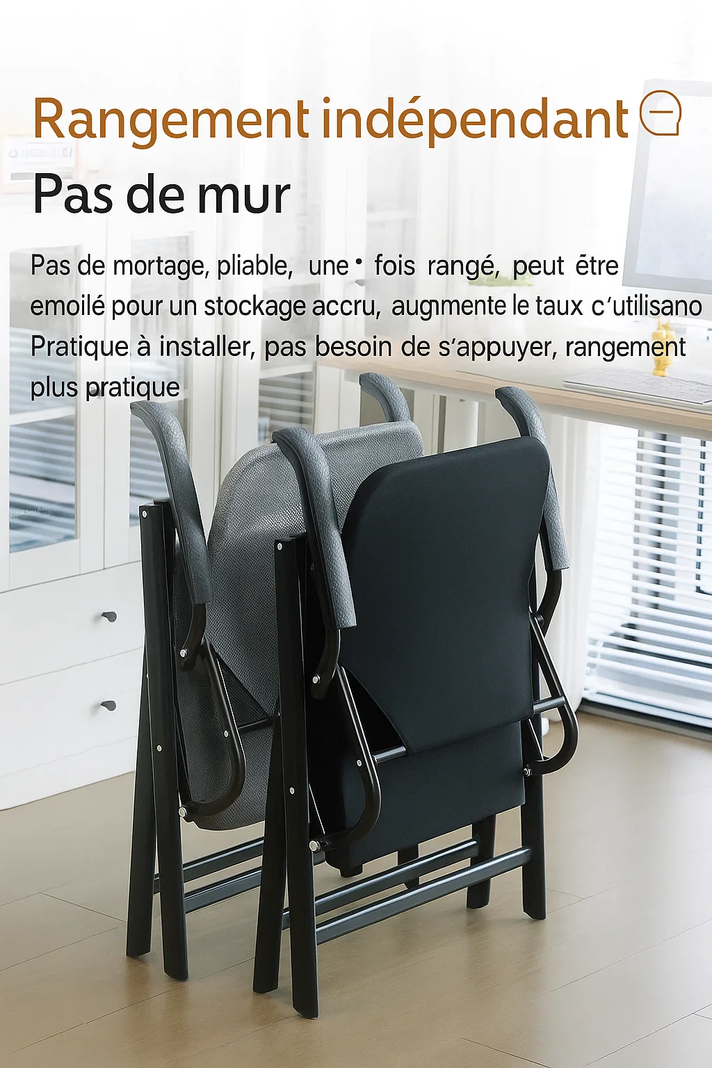 Chaise pliante ergonomique avec accoudoirs et coussin en mousse à mémoire de forme