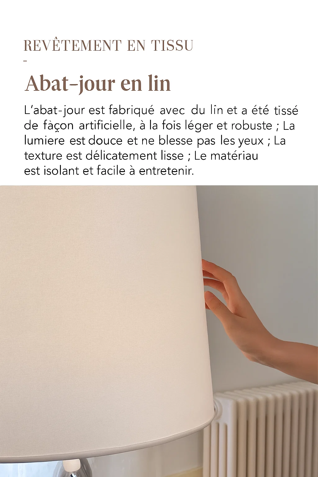 Lampadaire design moderne en métal chromé avec abat-jour en lin