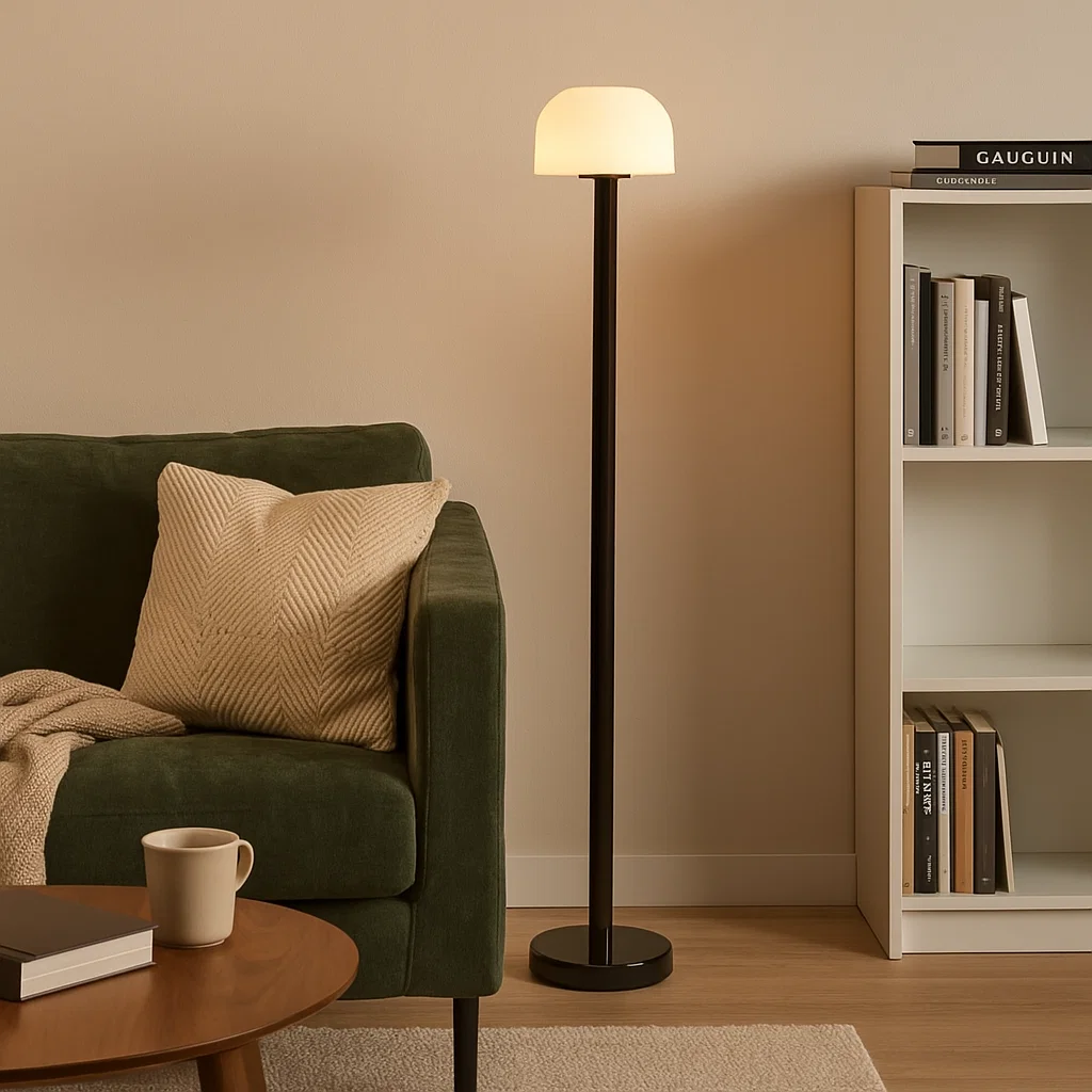 Lampe sur Pied en Métal avec Abat-jour en Verre Opalin, Design Moderne Minimaliste
