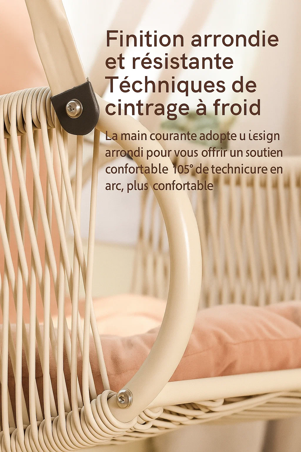 Chaise balançoire d’intérieur et d’extérieur en rotin synthétique avec coussins