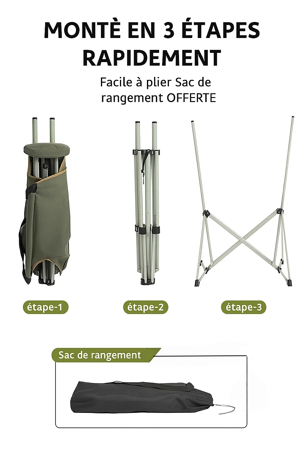 Chaise de camping pliante ergonomique – dossier inclinable et housse amovible