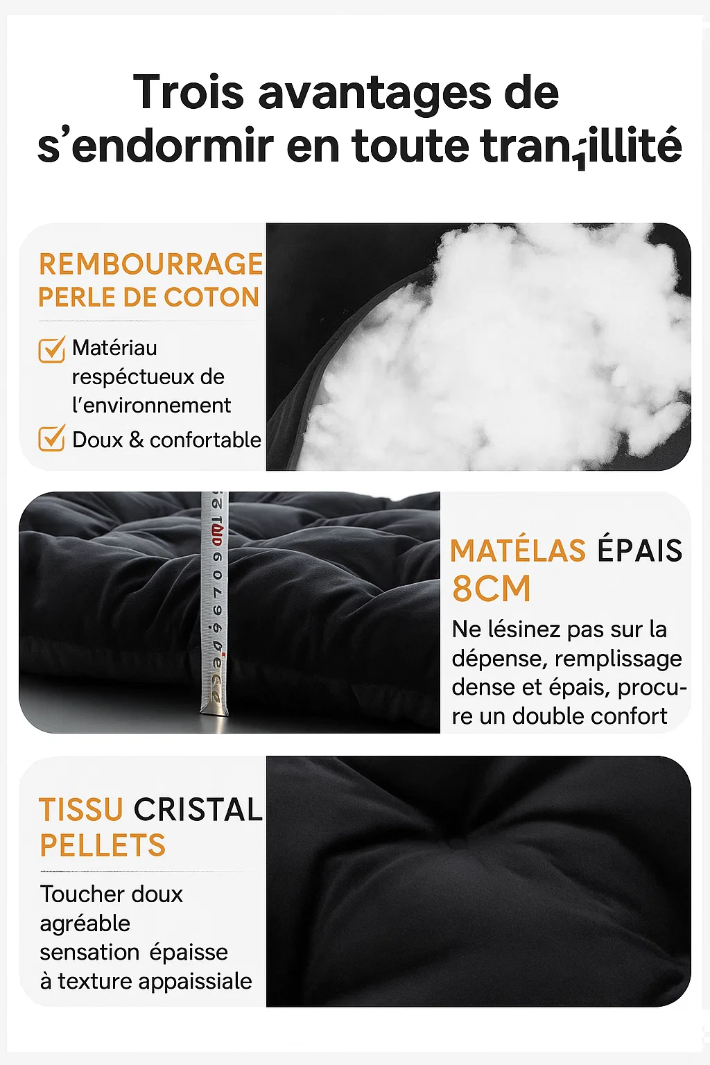 Chaise longue pliante réglable avec dossier inclinable et matelas épais