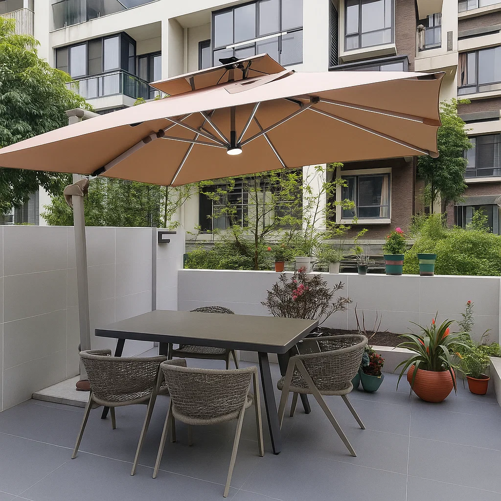 Parasol déporté LED rotatif – structure en aluminium robuste avec éclairage intégré