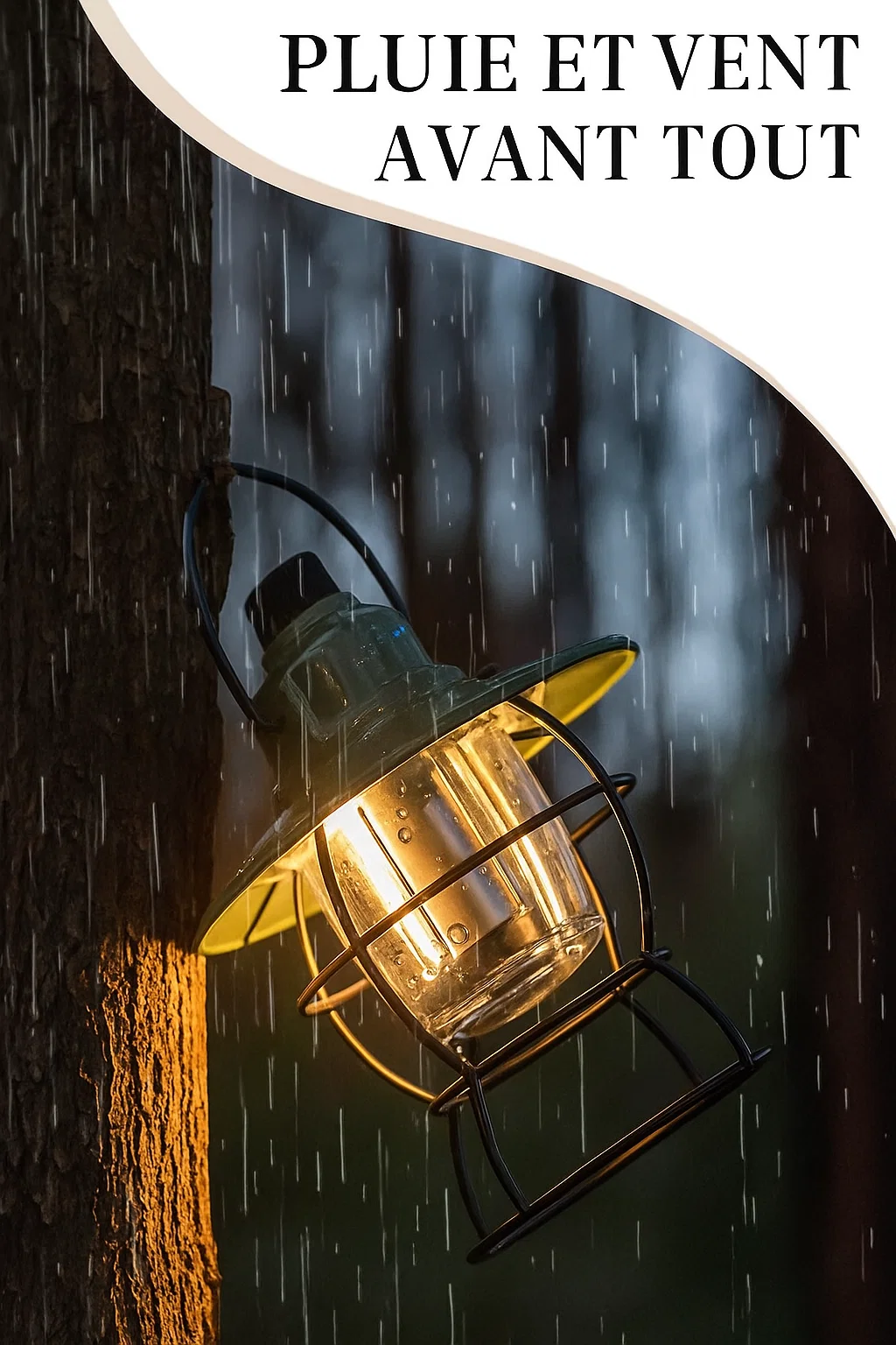 Lanterne LED étanche rechargeable – style industriel pour camping et extérieur