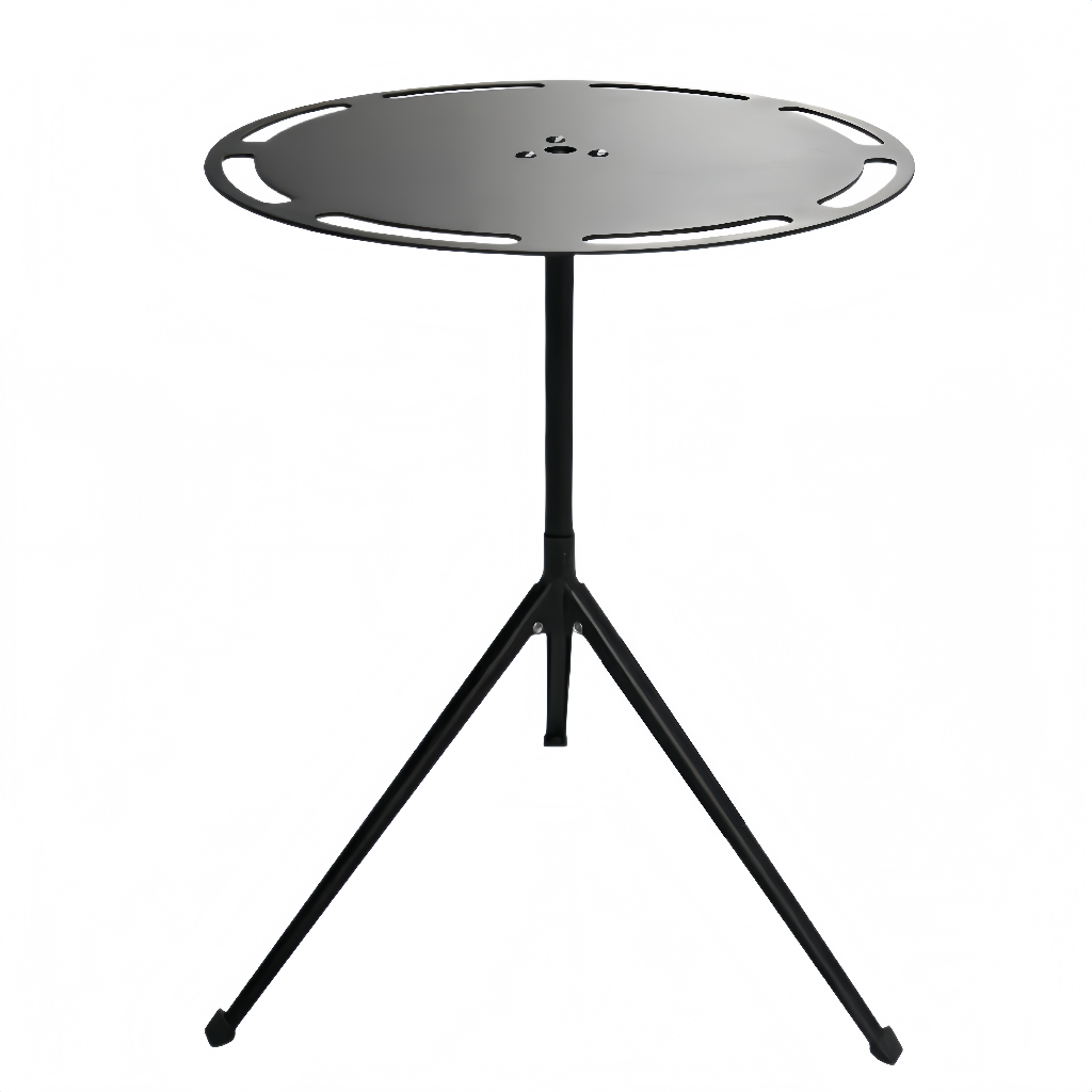 Table ronde démontable en aluminium avec support de lampe intégré