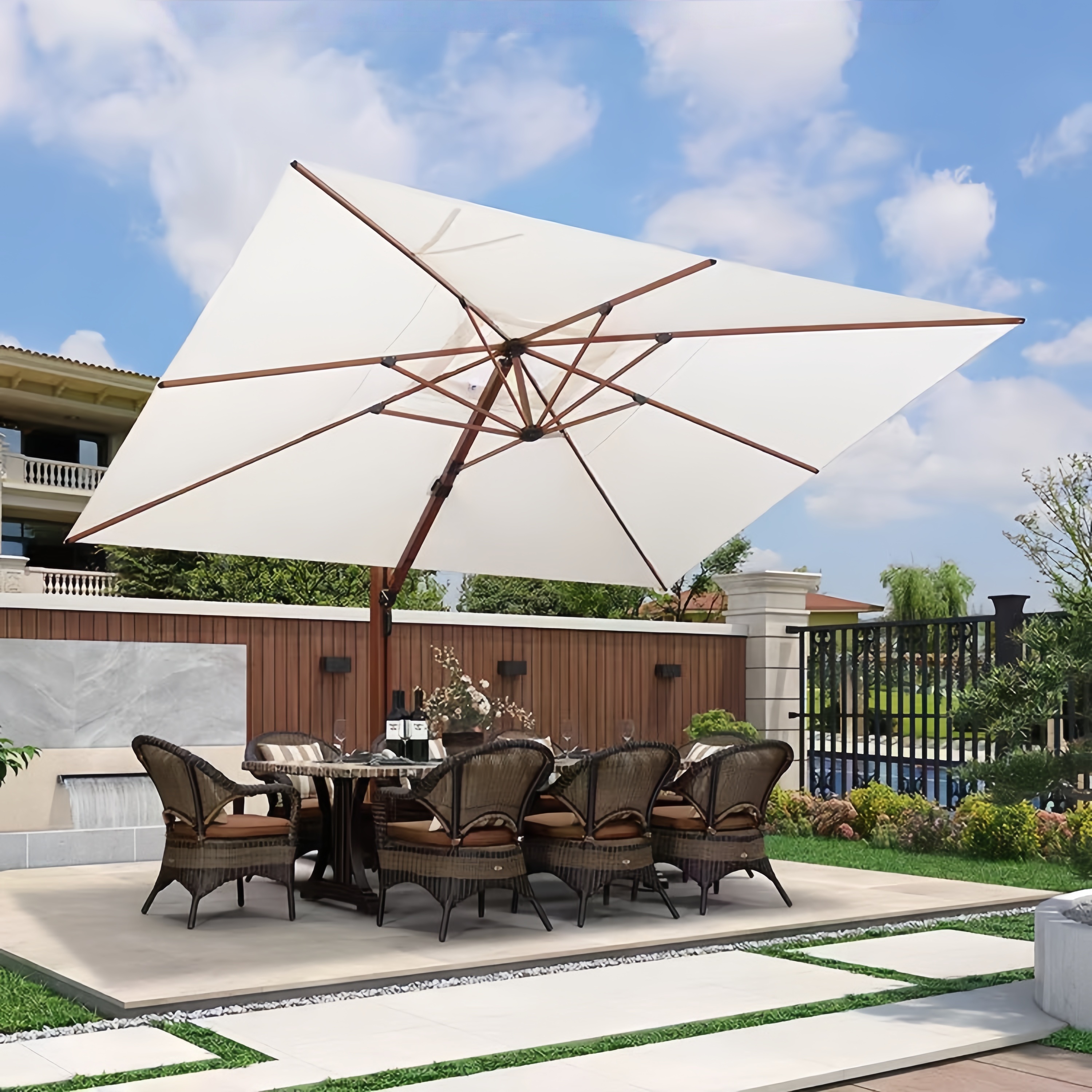 Parasol de jardin déporté en aluminium et toile résistante