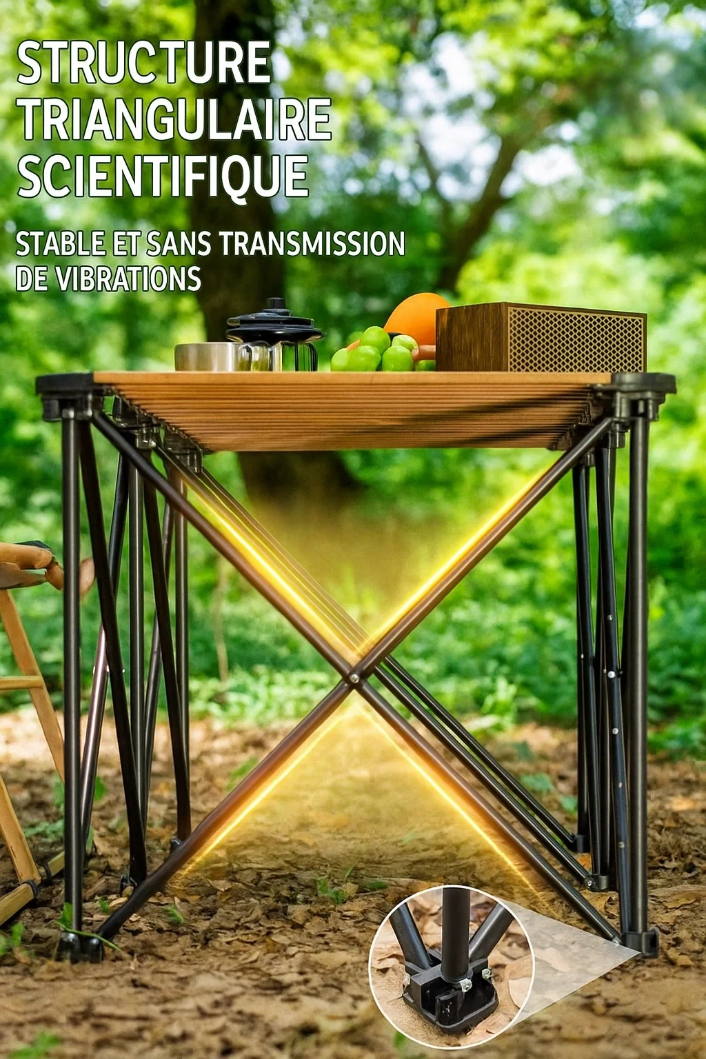 Table pliante de camping en aluminium imitation bois – résistante à l’eau et stable
