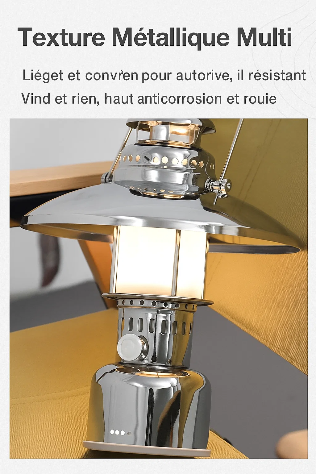 Lanterne LED métallique rechargeable – design premium en acier inoxydable avec gradation réglable