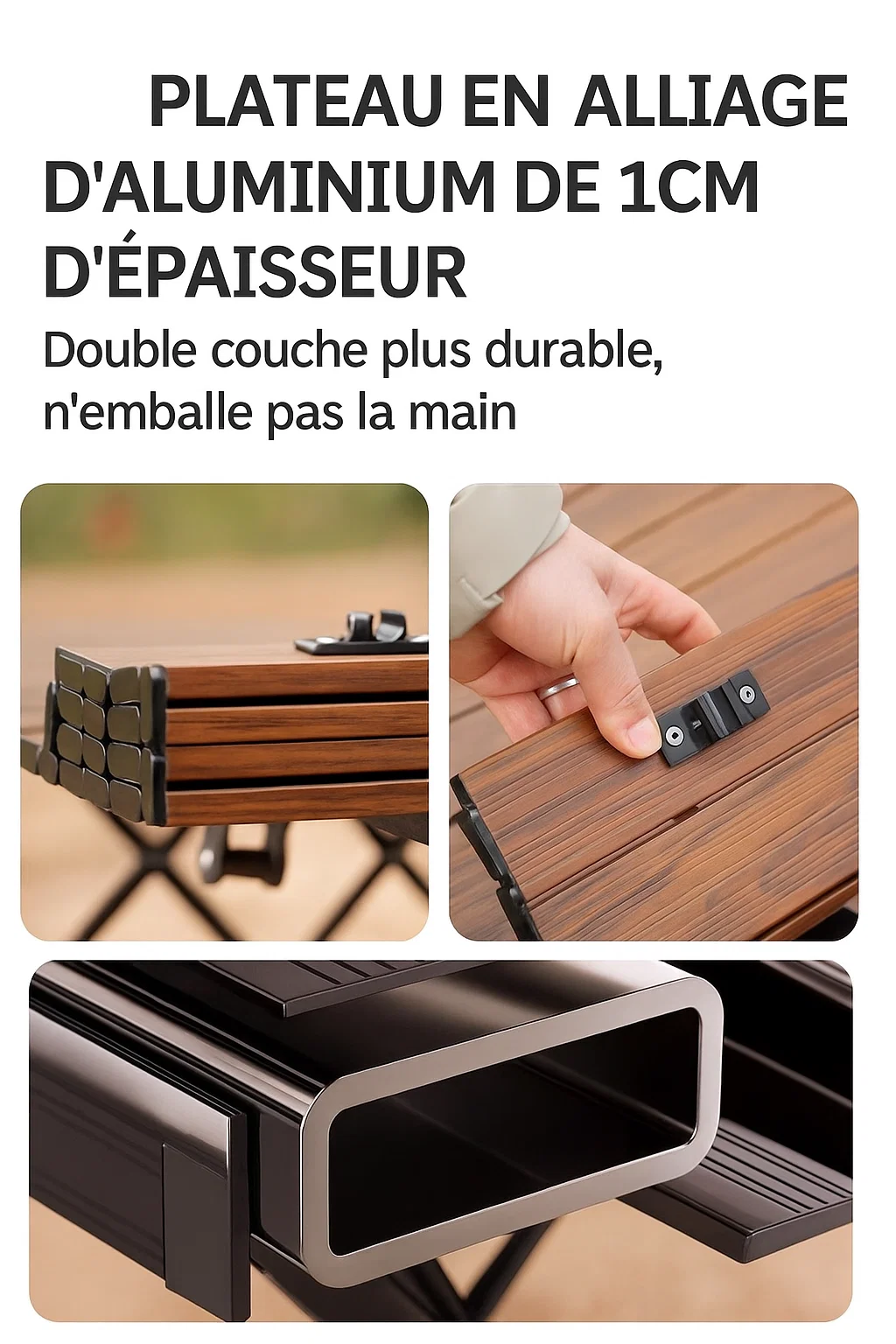 Table pliante de camping en aluminium réglable en hauteur