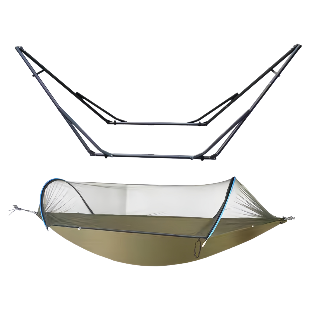 Hamac avec support en acier et moustiquaire intégrée – lit suspendu de camping extérieur
