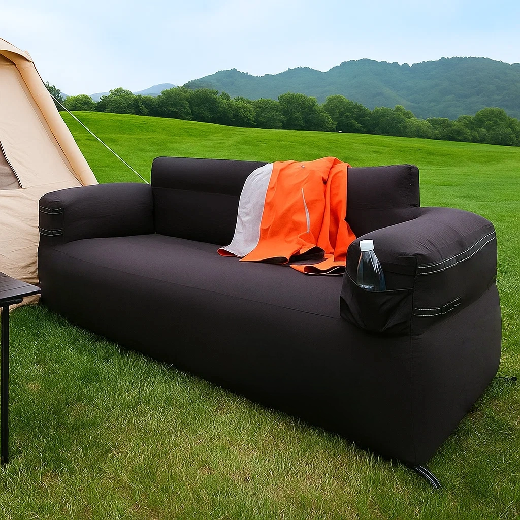 Canapé gonflable d’extérieur en tissu Cordura 1000D avec chambres à air indépendantes et poches latérales