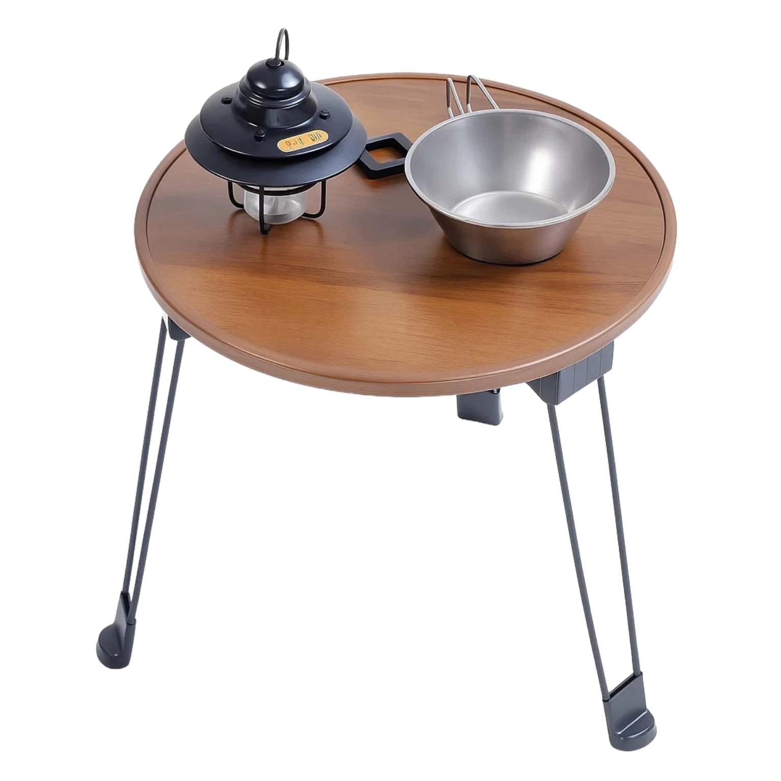 Table pliante ronde en bois avec pieds en acier au carbone