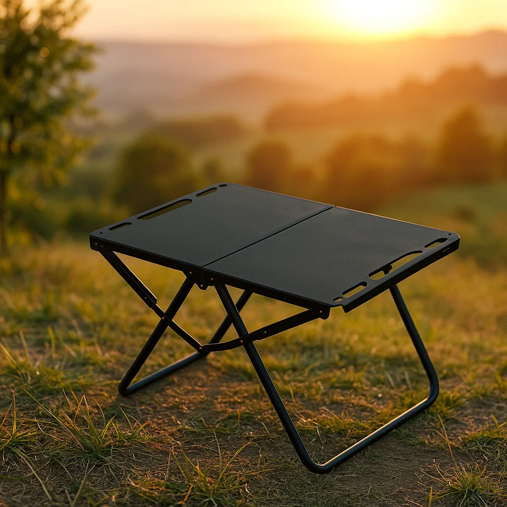 Table pliante de camping portable – structure triangulaire stable et ouverture rapide