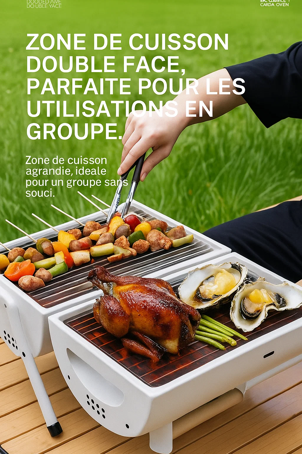 Barbecue portable à charbon double face avec couvercle et poignée
