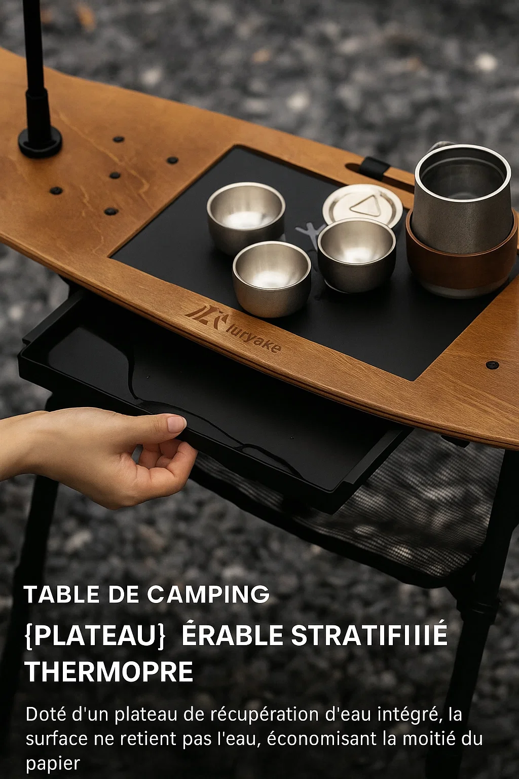 Table de camping multifonction avec support de lampe et brûleur intégré