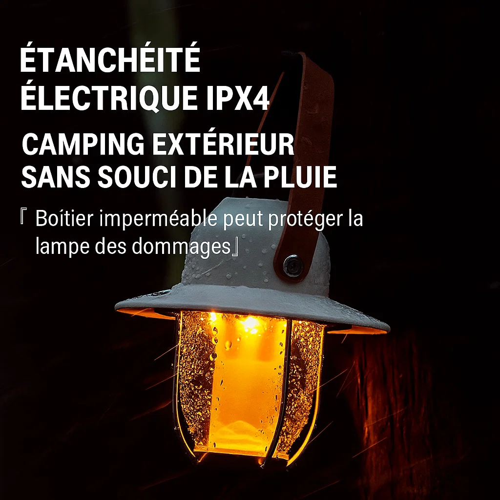 Lanterne LED étanche rechargeable – luminosité réglable et poignée en cuir