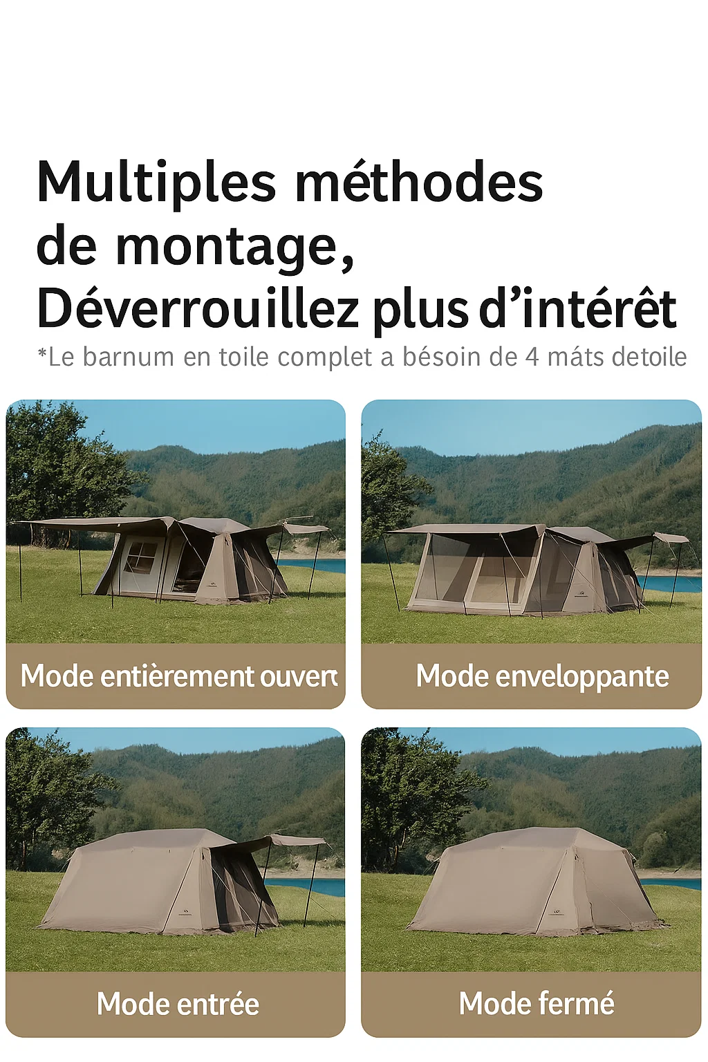 Grande tente familiale extérieure à double chambre et double salon – 6 à 8 personnes