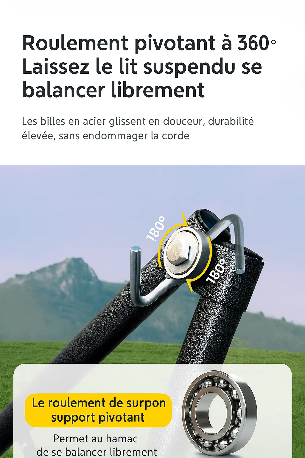 Hamac avec support en acier et moustiquaire intégrée – lit suspendu de camping extérieur