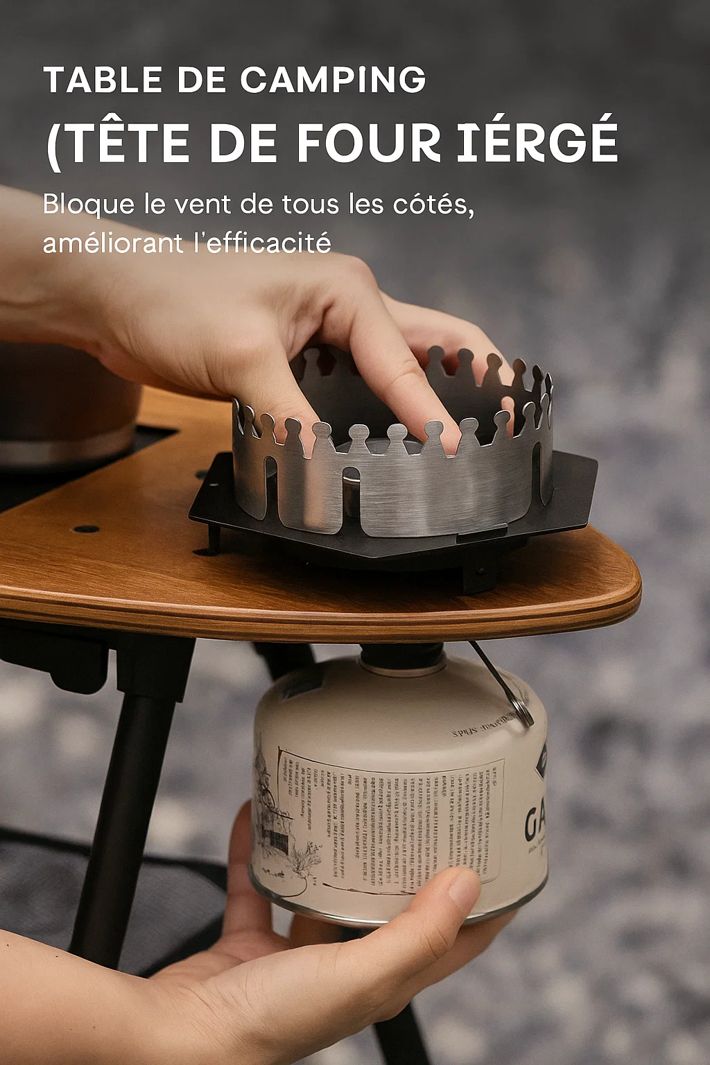 Table de camping multifonction avec support de lampe et brûleur intégré