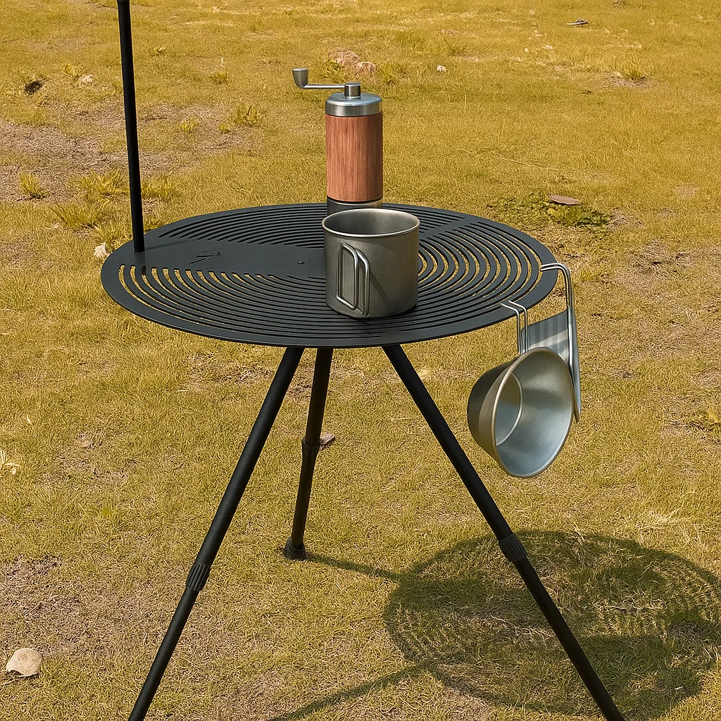 Table de camping ronde en aluminium avec pieds télescopiques réglables