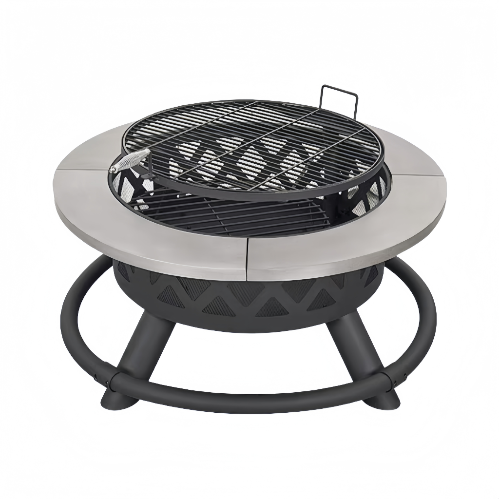 Brasero de jardin multifonction avec grille de barbecue en acier