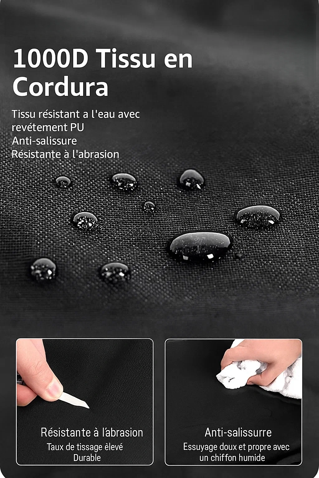 Canapé gonflable d’extérieur en tissu Cordura 1000D avec chambres à air indépendantes et poches latérales