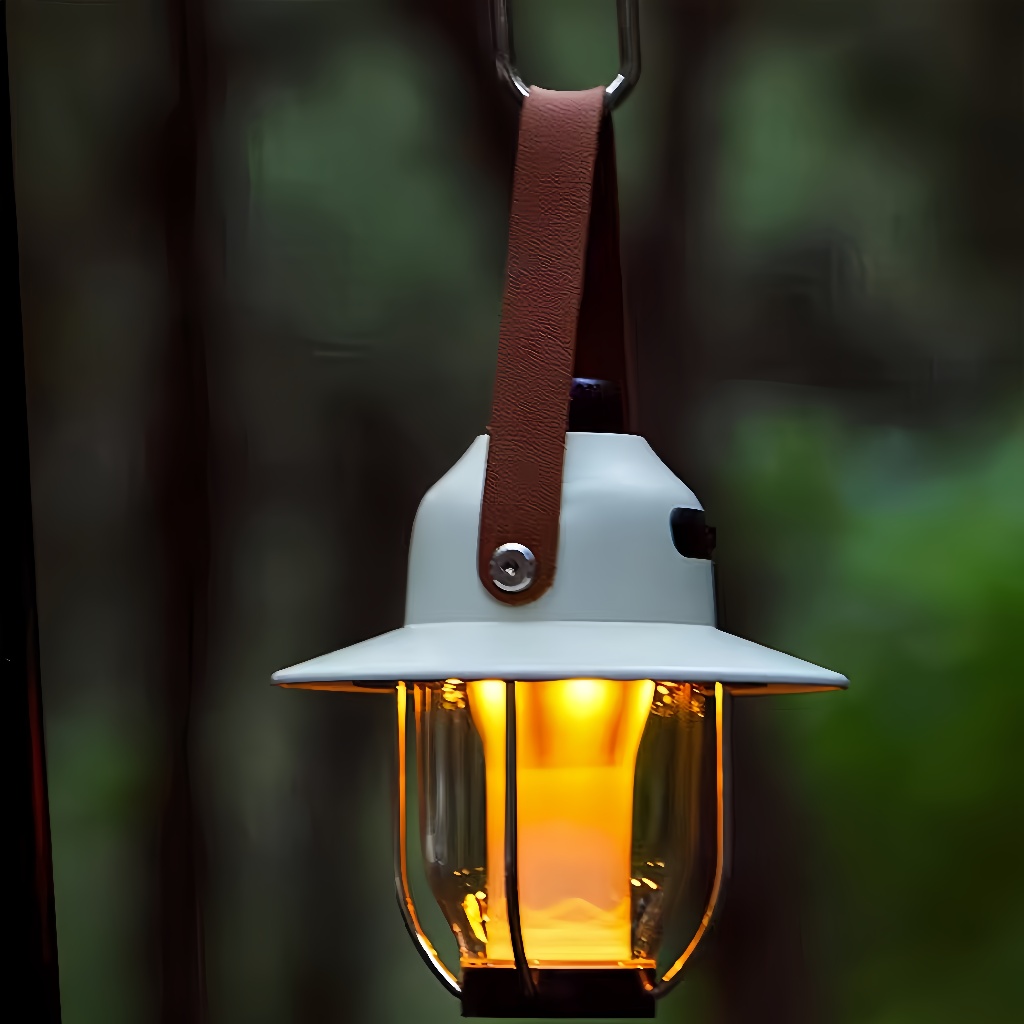 Lanterne LED étanche rechargeable – luminosité réglable et poignée en cuir