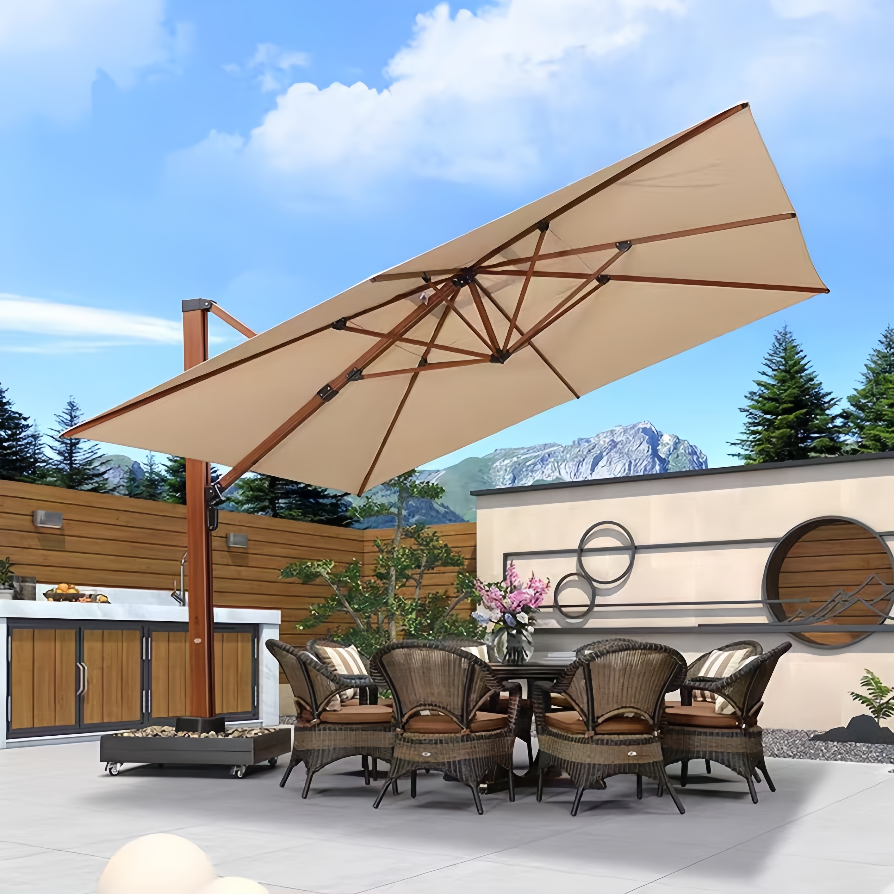 Parasol de jardin déporté en aluminium et toile résistante