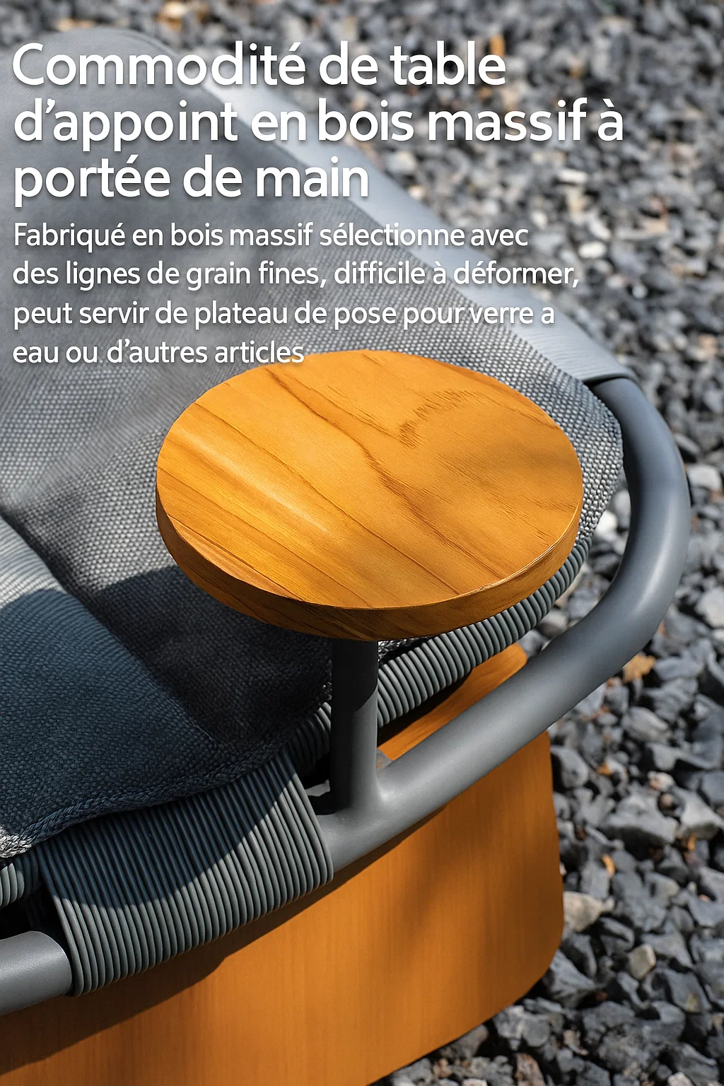 Fauteuil lounge design avec table d’appoint intégrée et coussin repose-tête