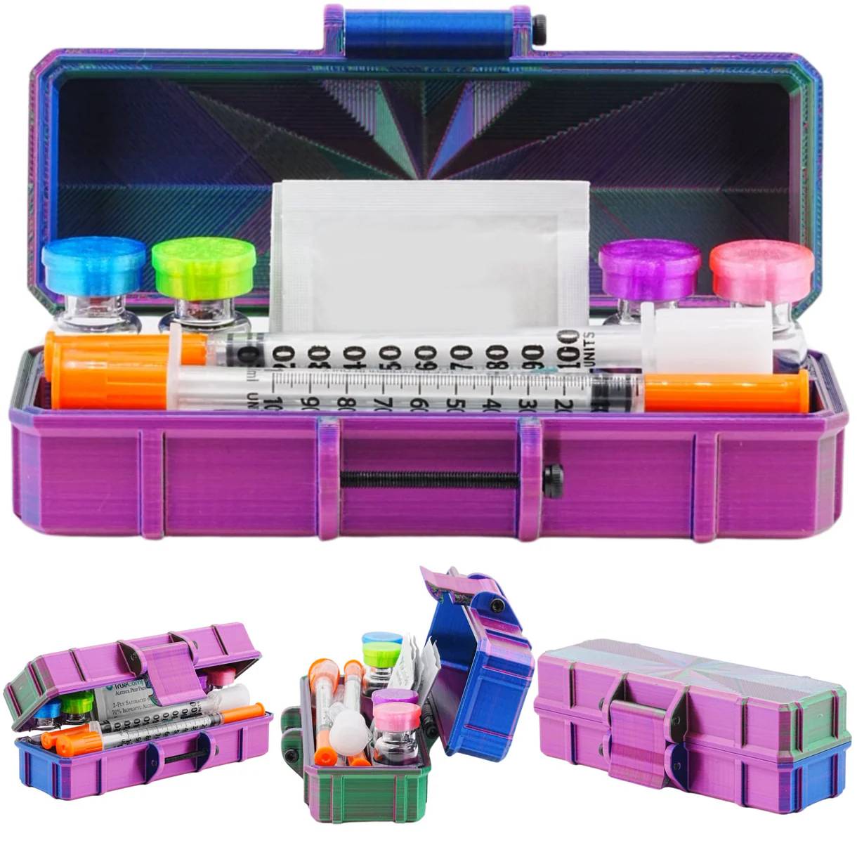 4-Slot 3ml Vial Case with Syringe & Alcohol Pad Storage – GLP-1 & Peptide Organizer