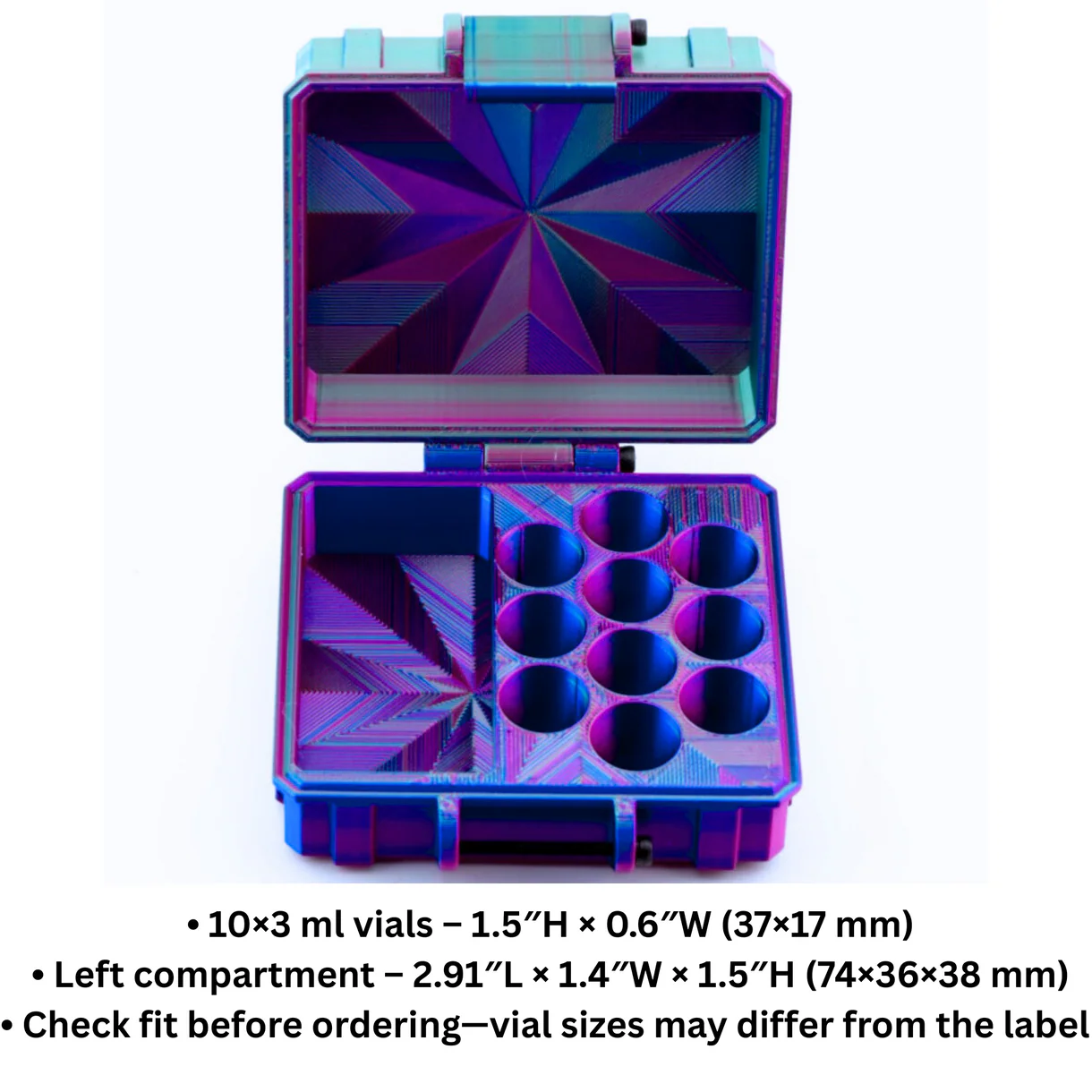 Mixed Vial Case – 10-Slot 3ml Vials + 1 BAC Slot Organizer for GLP-1 & Peptides