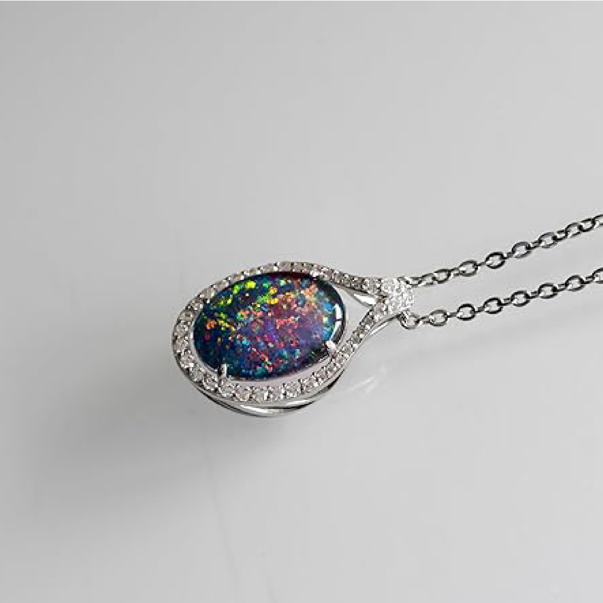 Australian Fire Opal Necklace - Large Genuine Australian Triplets Opal Necklace Pendant White Gold Plated on Sterling Silver Women's Jewelry