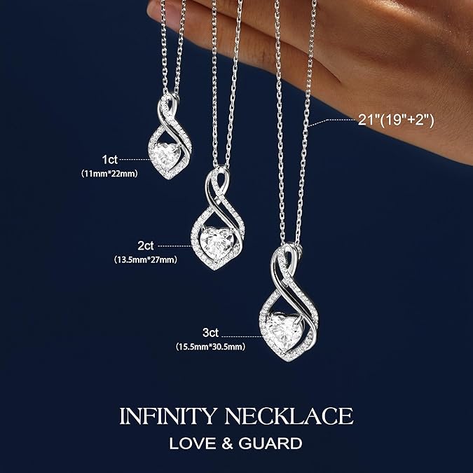 MOOSEA Christmas Gifts for Women, Infinity Moissanite Pendant Necklace, 1-3ct Lab Created Moissanite Necklace 925 Sterling Silver Anniversary Birthday Wedding Gifts for Women Wife Her