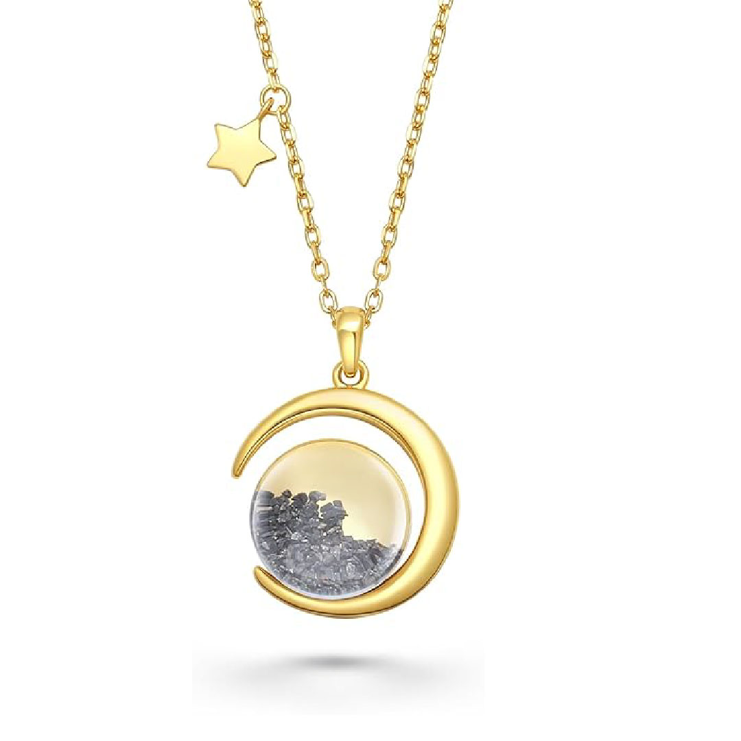 Authentic Moon Rock Crescent Series Necklace (From Lunar Meteorite NWA 11788) - 18K Gold ewelry for Women