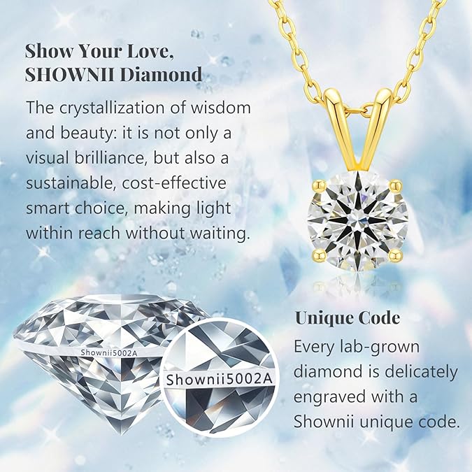 Diamond Necklace Certified LAB GROWN Round Diamond Solitaire Necklaces for Women 0.5-1CT 14K Gold Plated Sterling Silver 4 Prong Created Pendant Jewelry (I-J Color, S1-VS2 Clarity)