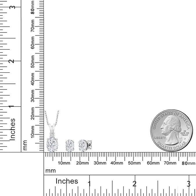 3.37 Cttw White Moissanite and White Diamond Pendant Necklace Earrings Set For Women | 925 Sterling Silver | Oval 8X6MM and 7X5MM | With 18 Inch Chain