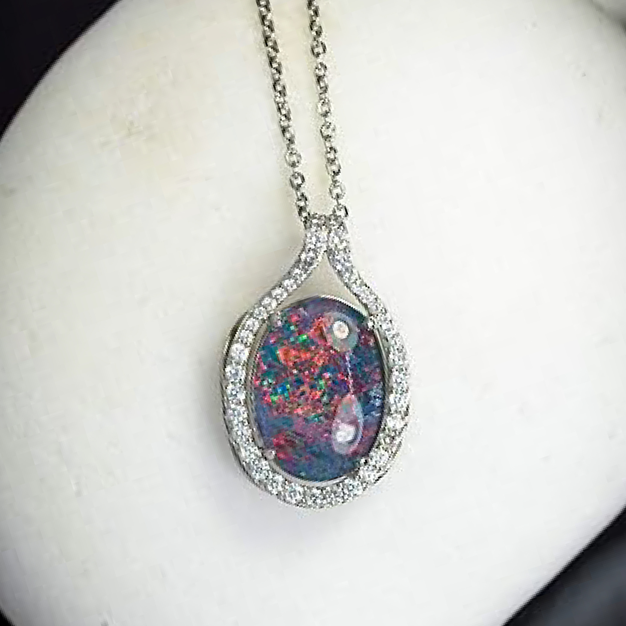 Australian Fire Opal Necklace - Large Genuine Australian Triplets Opal Necklace Pendant White Gold Plated on Sterling Silver Women's Jewelry