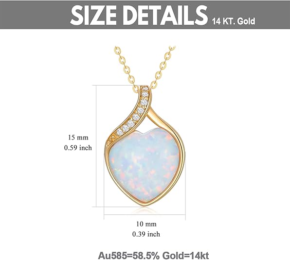 14k Solid Gold White Opal Necklace for Women Heart Shape Opal with Genuine Diamond Pendant Necklace Heart Necklace Opal Jewelry Diamond Jewelry Gifts 16
