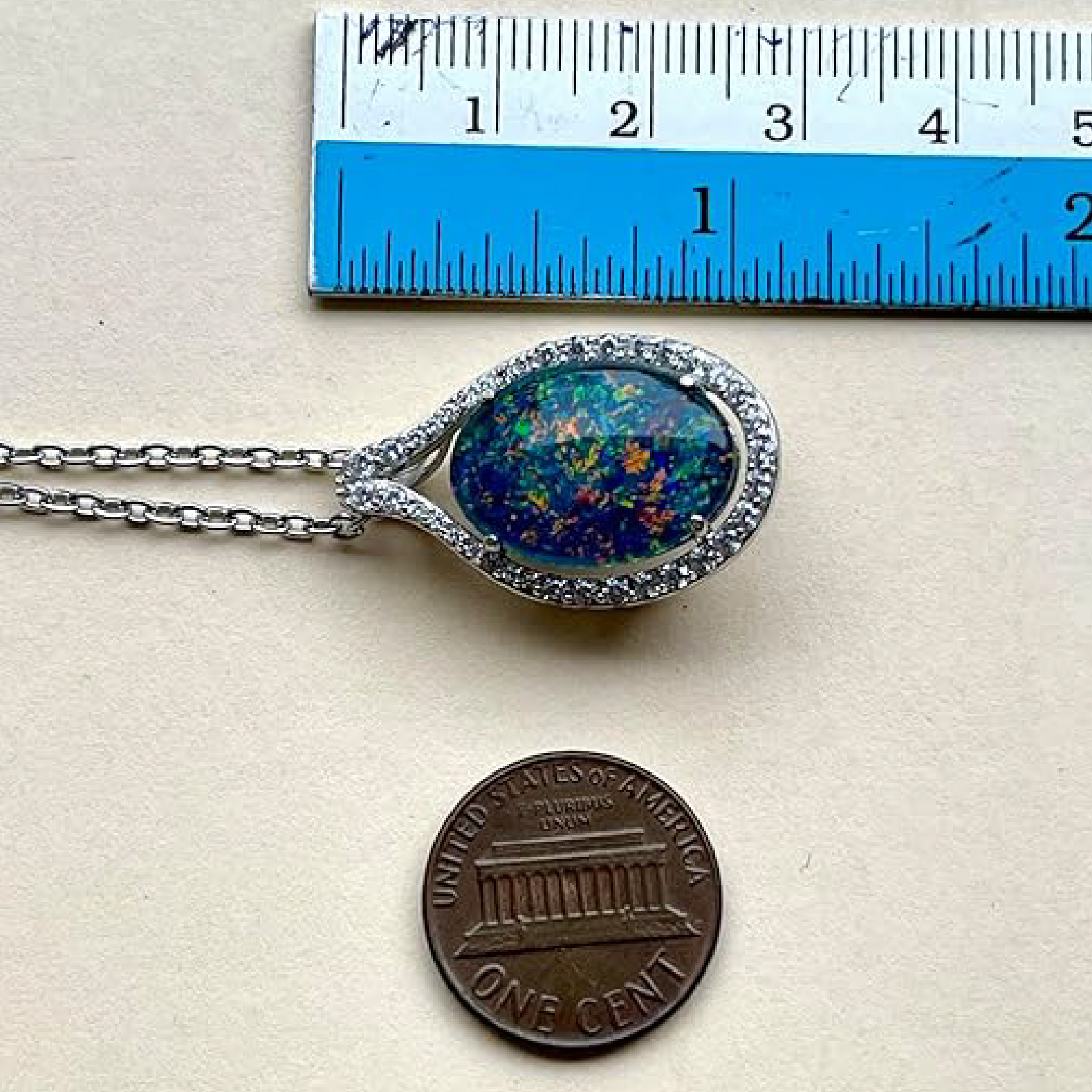 Australian Fire Opal Necklace - Large Genuine Australian Triplets Opal Necklace Pendant White Gold Plated on Sterling Silver Women's Jewelry