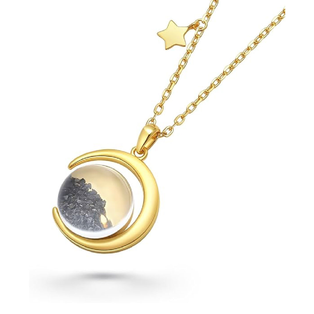 Authentic Moon Rock Crescent Series Necklace (From Lunar Meteorite NWA 11788) - 18K Gold ewelry for Women