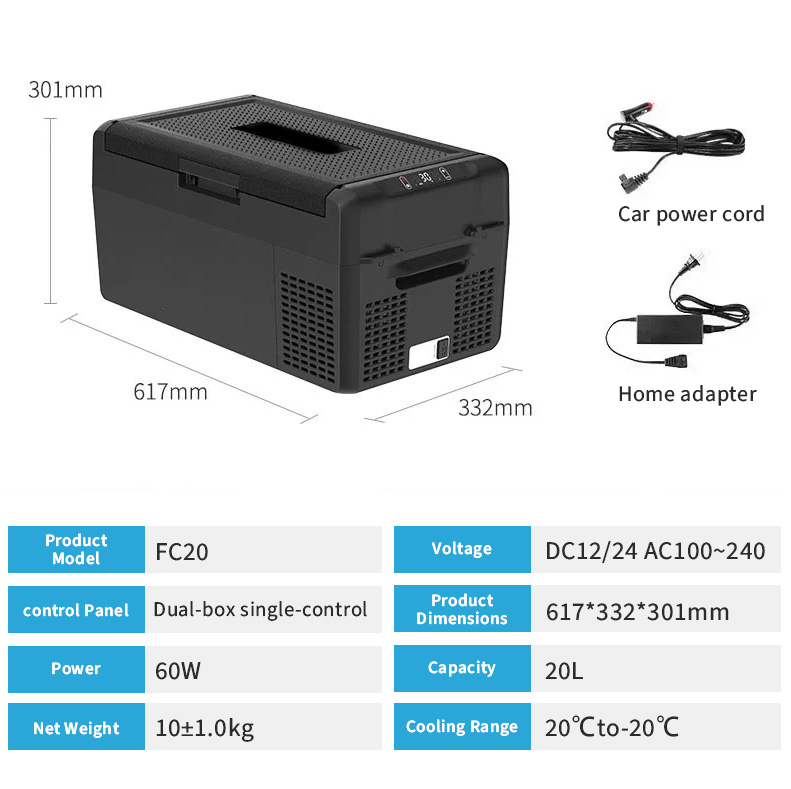 R5-FC2025L 20L Portable Car Refrigerator, Dual Compressor Freezer with 12V/24V/220V Power for Car & Home Dual-Use