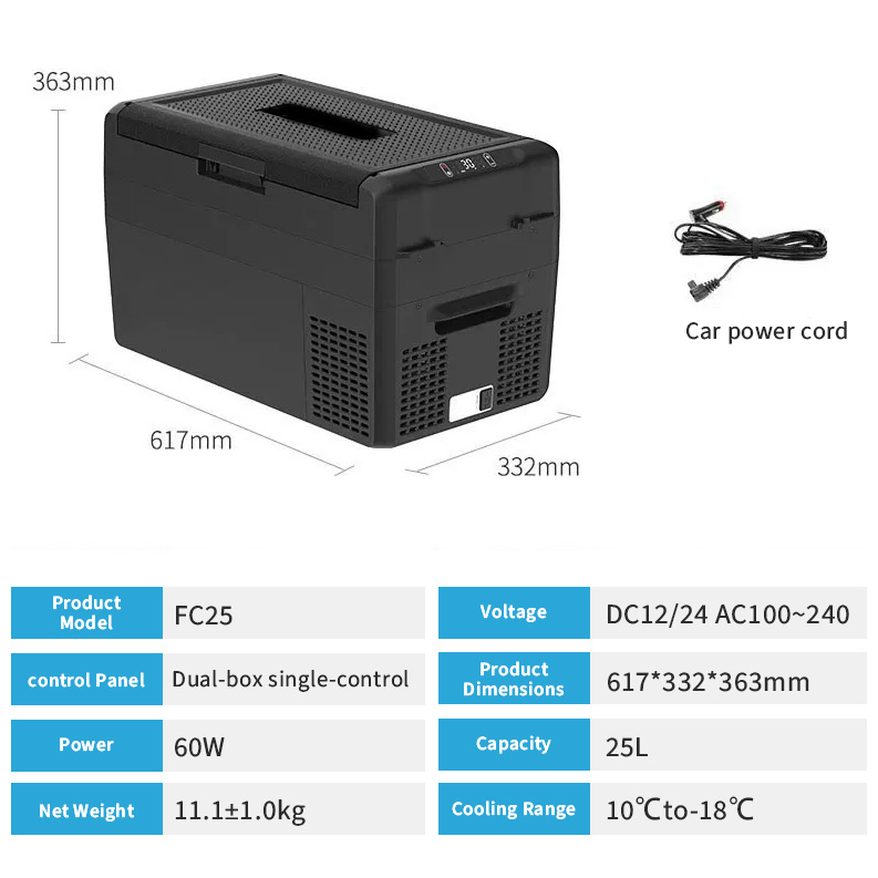 R5-FC2025L 25L Vehicle-Only Car Refrigerator with Dual Compressor, Fast Refrigeration & Freezing, 12V/24V for Cars, RVs & Trucks