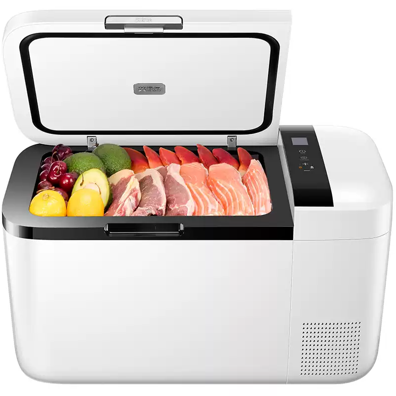 R15-T28S Portable Car Refrigerator with Pull Rod & Wheels, Large Capacity Dual Temperature Fridge, Dual Compartment, 12V/24V for Cars, RVs & Outdoor Travel