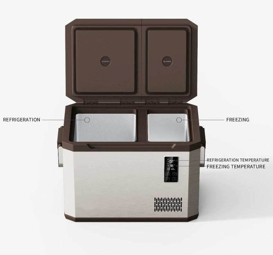 TB10-IRON-48LODM Custom Long-haul Truck Compressor Refrigerator, 48L Metal Panel, Dual Temperature Zones for Freezing and Refrigeration, Outdoor Refrigerator
