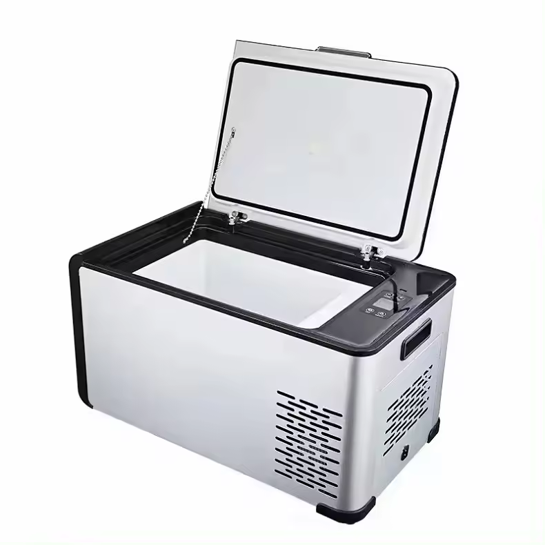 SER5-Portable 12V car refrigerator/cooler box, 25L, fast cooling, stainless steel, compact, with US plug, car refrigerator compressor.